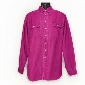 VTG 90s‎ Woolrich Mens LG Corduroy Cotton Shirt Magenta Pink Button Long Sleeve